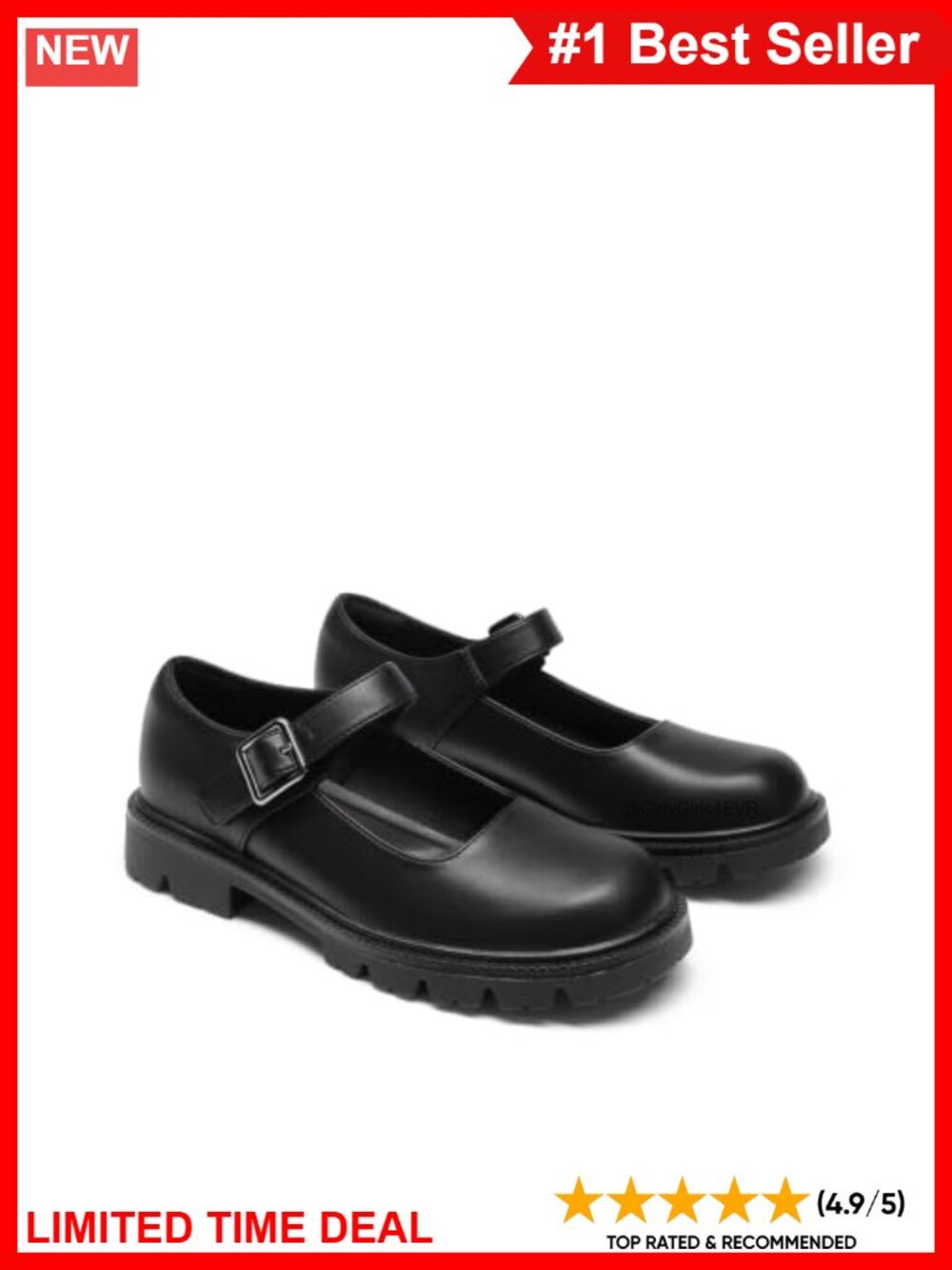 Chunky Mary Jane Flats Faux Leather Buckle Cushioned Round Toe